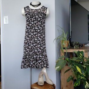 Dex black & pink floral sleeveless midi dress